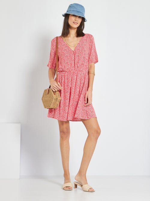 Vestido cruzado fluido com estampado 'flores' - Kiabi