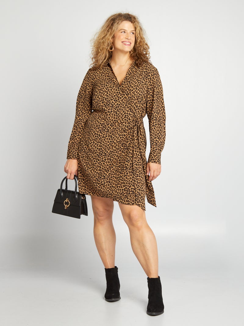 Vestido cruzado leopardo BEGE - Kiabi