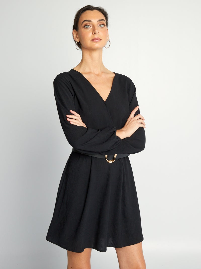 Vestido cruzado Preto - Kiabi