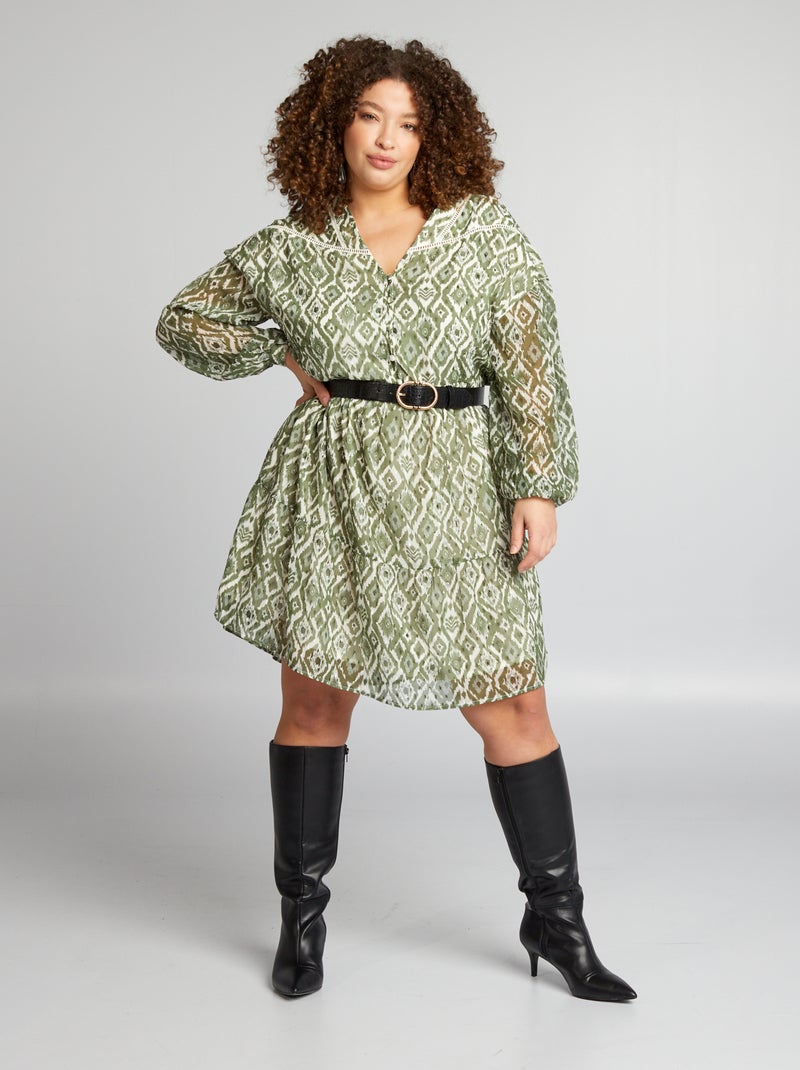 Vestido curto a ponto cheio CAQUI - Kiabi