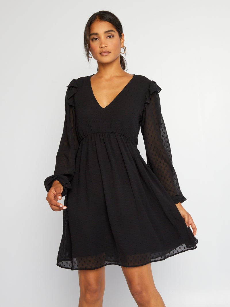 Vestido curto a ponto cheio Preto - Kiabi