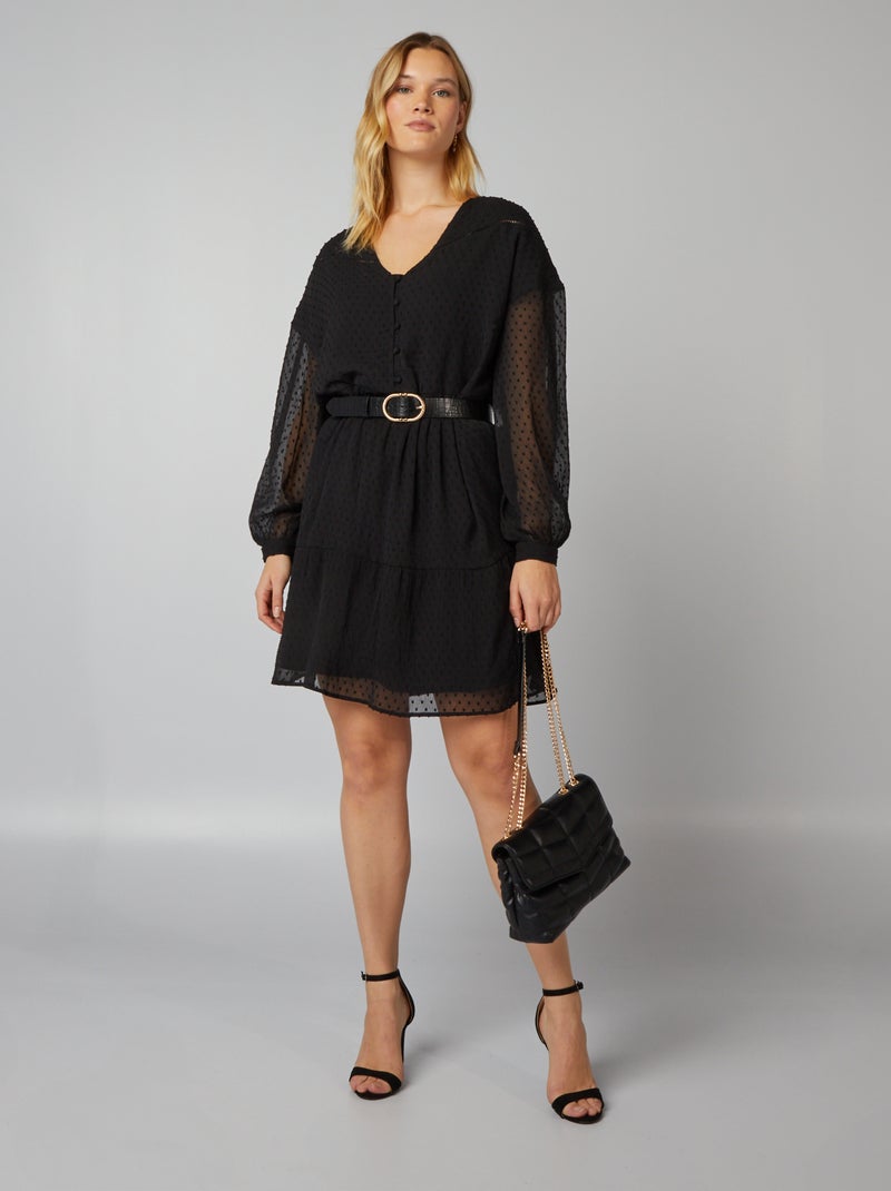 Vestido curto a ponto cheio Preto - Kiabi
