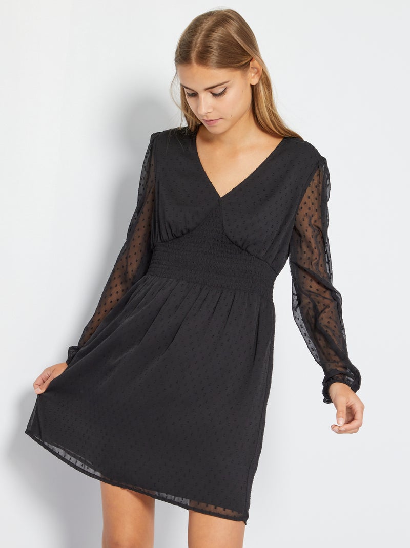 Vestido curto a ponto cheio Preto - Kiabi