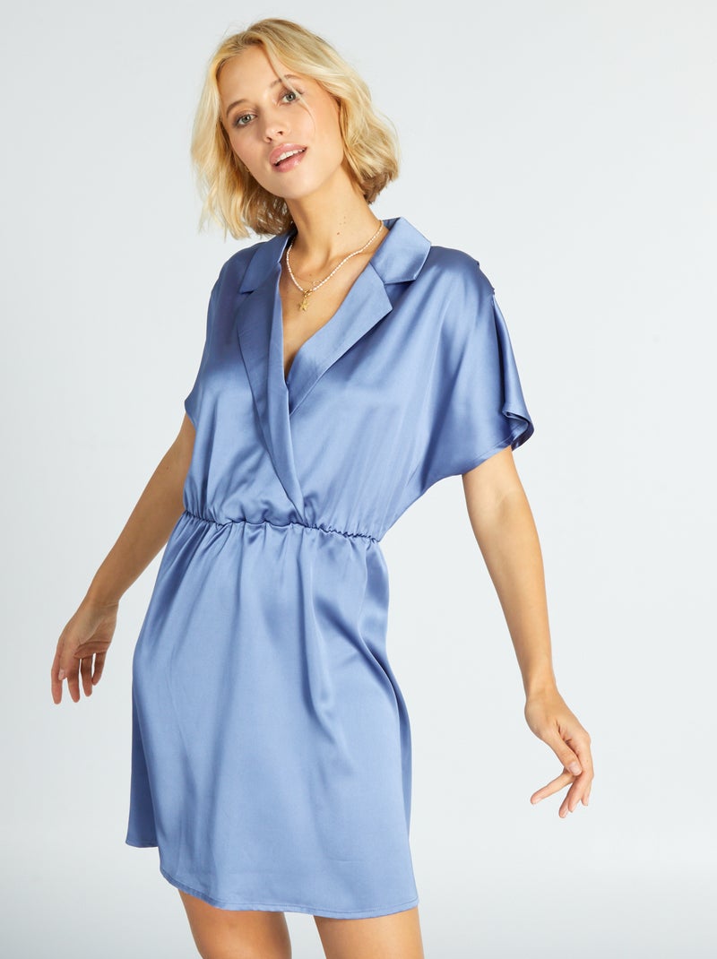Vestido curto acetinado AZUL - Kiabi