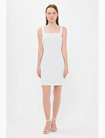Vestido curto às riscas com decote quadrado e sem mangas hiccup