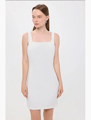 Vestido curto às riscas com decote quadrado e sem mangas hiccup