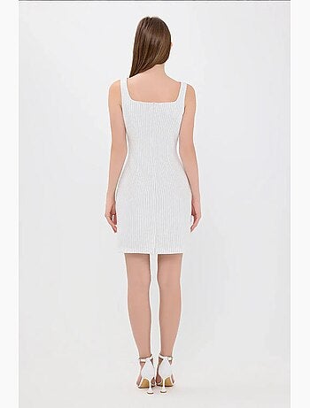 Vestido curto às riscas com decote quadrado e sem mangas hiccup