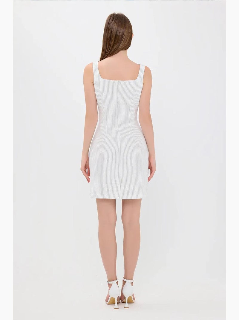 Vestido curto às riscas com decote quadrado e sem mangas hiccup Branco - Kiabi