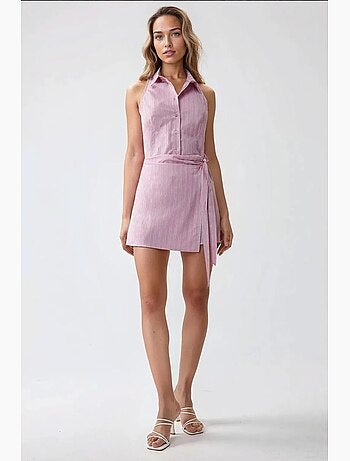 Vestido curto às riscas com gola de camisa hiccup