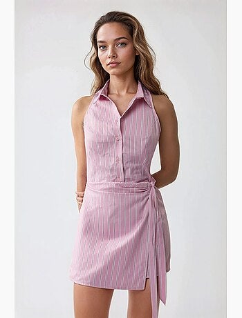 Vestido curto às riscas com gola de camisa hiccup