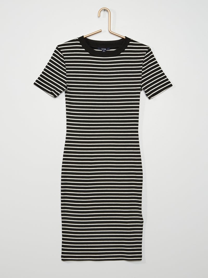 Vestido curto às riscas PRETO - Kiabi
