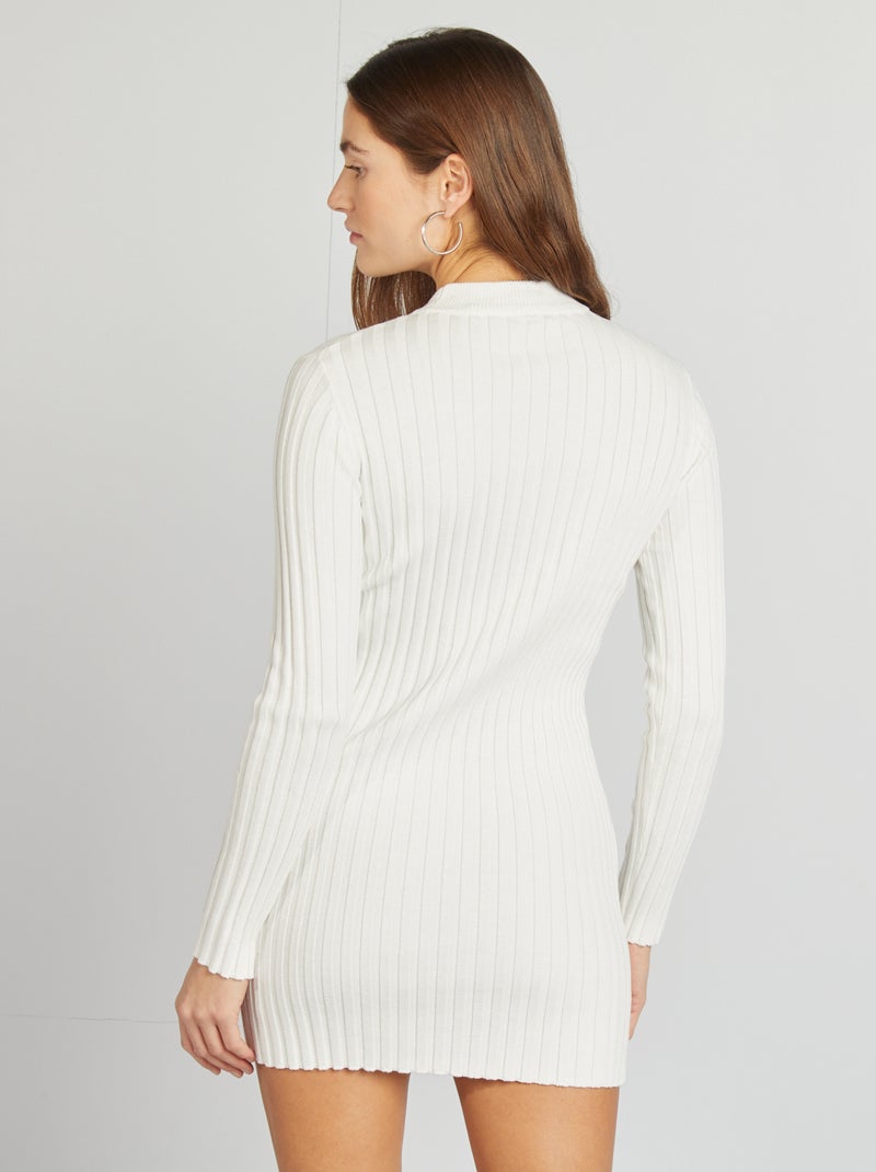 Vestido curto canelado Branco - Kiabi