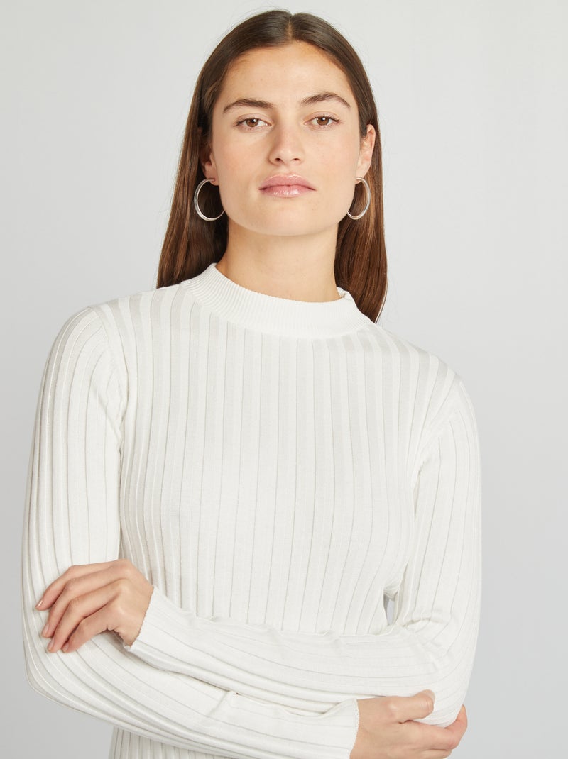Vestido curto canelado Branco - Kiabi