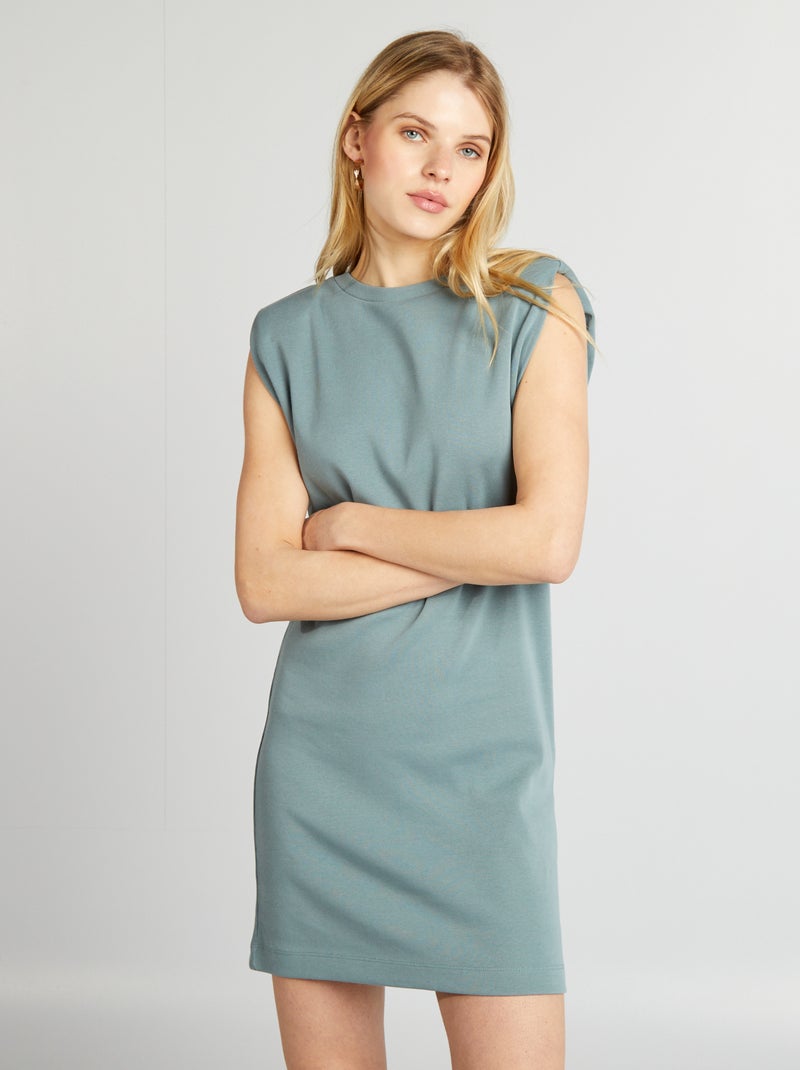 Vestido curto canelado e sem mangas AZUL - Kiabi