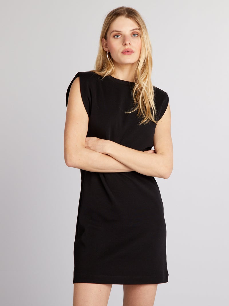 Vestido curto canelado e sem mangas Preto - Kiabi