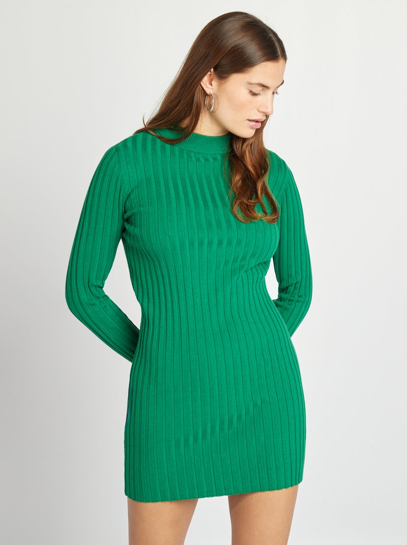 Vestido curto canelado VERDE - Kiabi