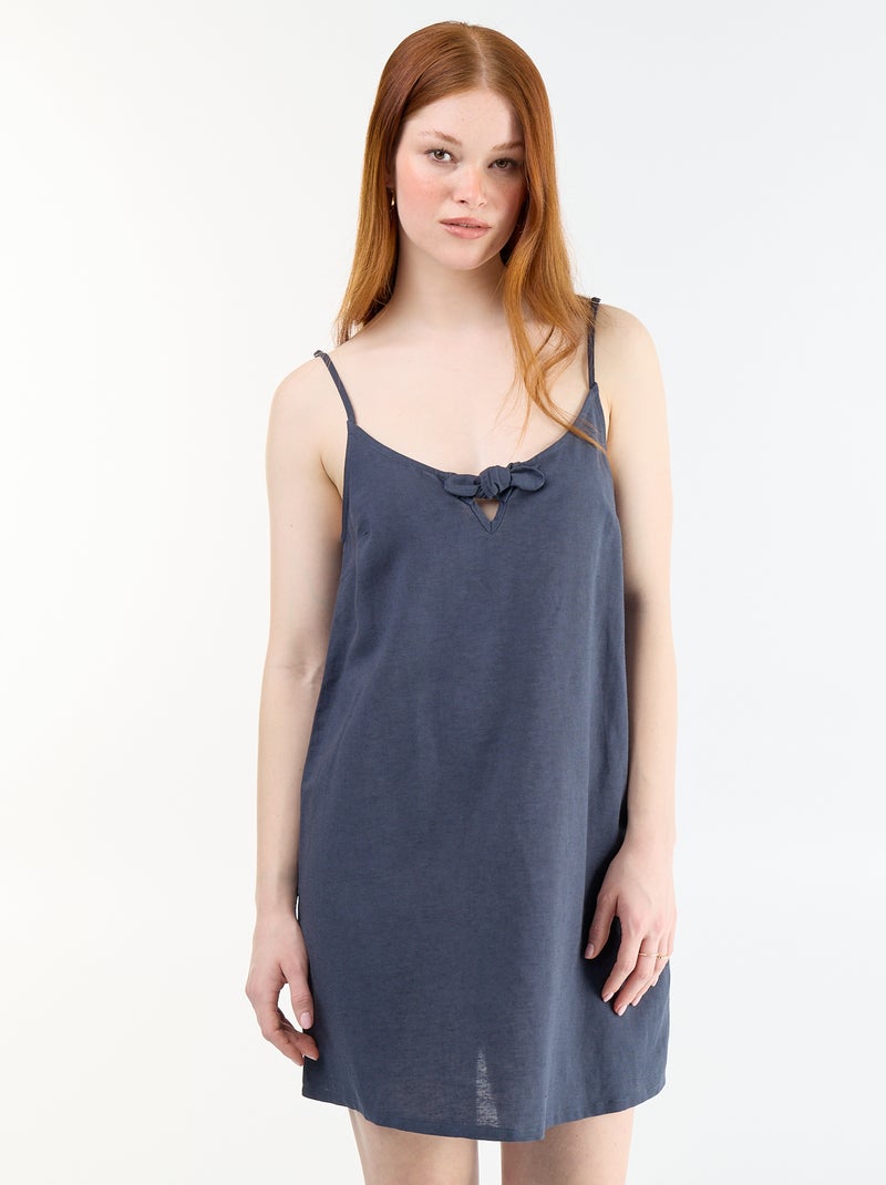 Vestido curto com alças finas ajustáveis Azul - Kiabi