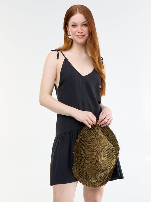 Vestido curto com alças finas e base com folhos - Kiabi