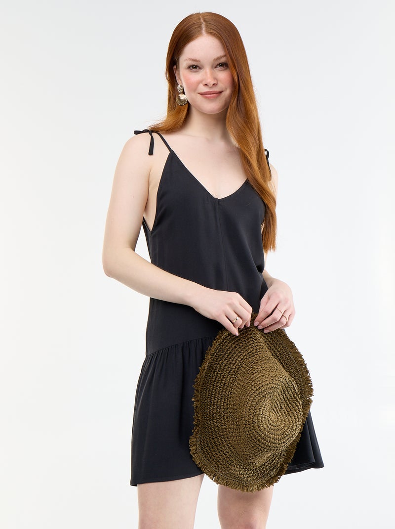 Vestido curto com alças finas e base com folhos Preto - Kiabi