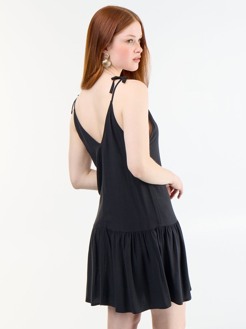 Vestido curto com alças finas e base com folhos Preto - Kiabi