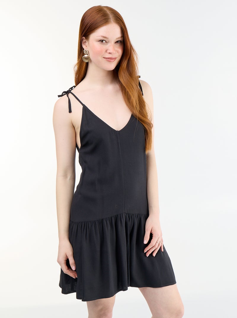 Vestido curto com alças finas e base com folhos Preto - Kiabi