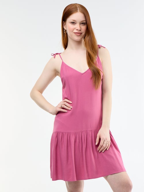 Vestido curto com alças finas e base com folhos - Kiabi