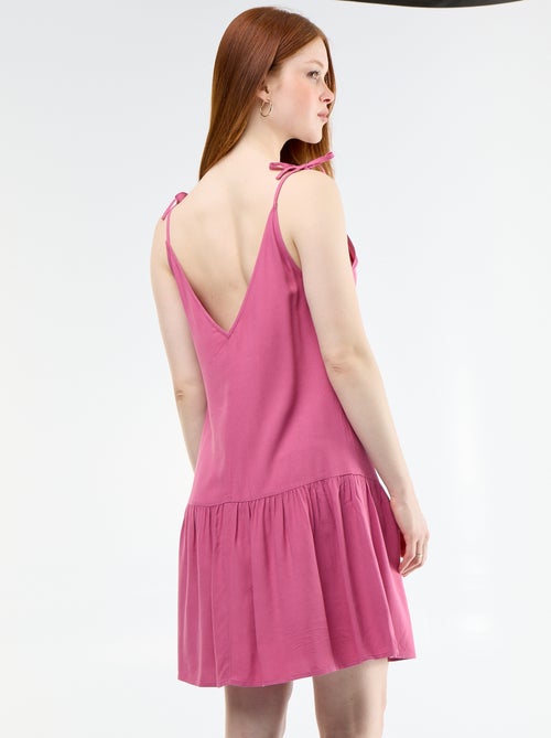 Vestido curto com alças finas e base com folhos - Kiabi