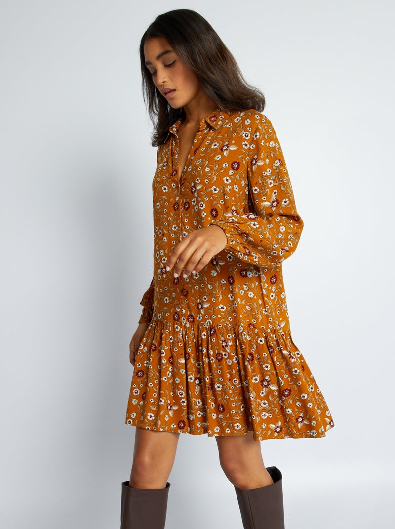 Vestido curto com base evasé MARROM - Kiabi