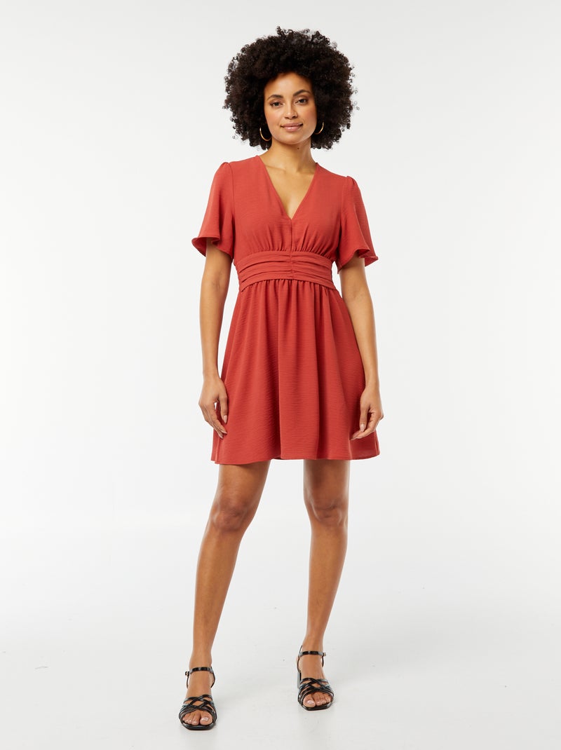 Vestido curto com cinto plissado em Georgette LARANJA - Kiabi