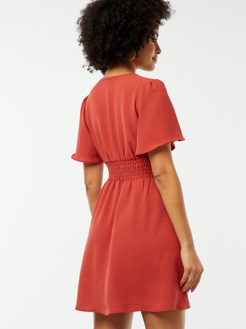 Vestido curto com cinto plissado em Georgette LARANJA - Kiabi