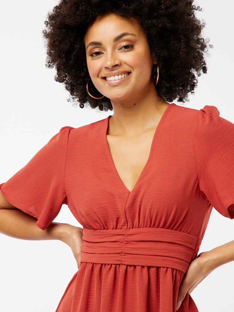 Vestido curto com cinto plissado em Georgette LARANJA - Kiabi