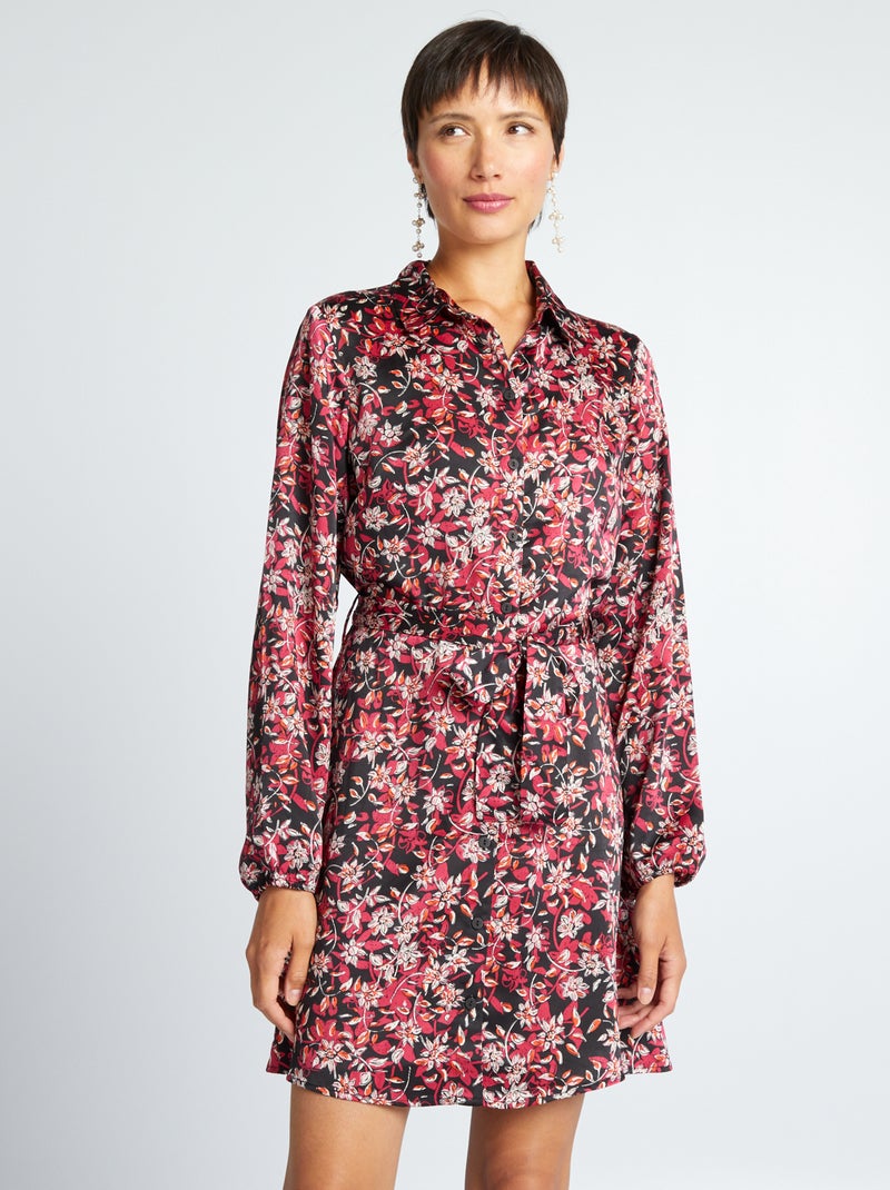 Vestido curto com cinto PRETO - Kiabi