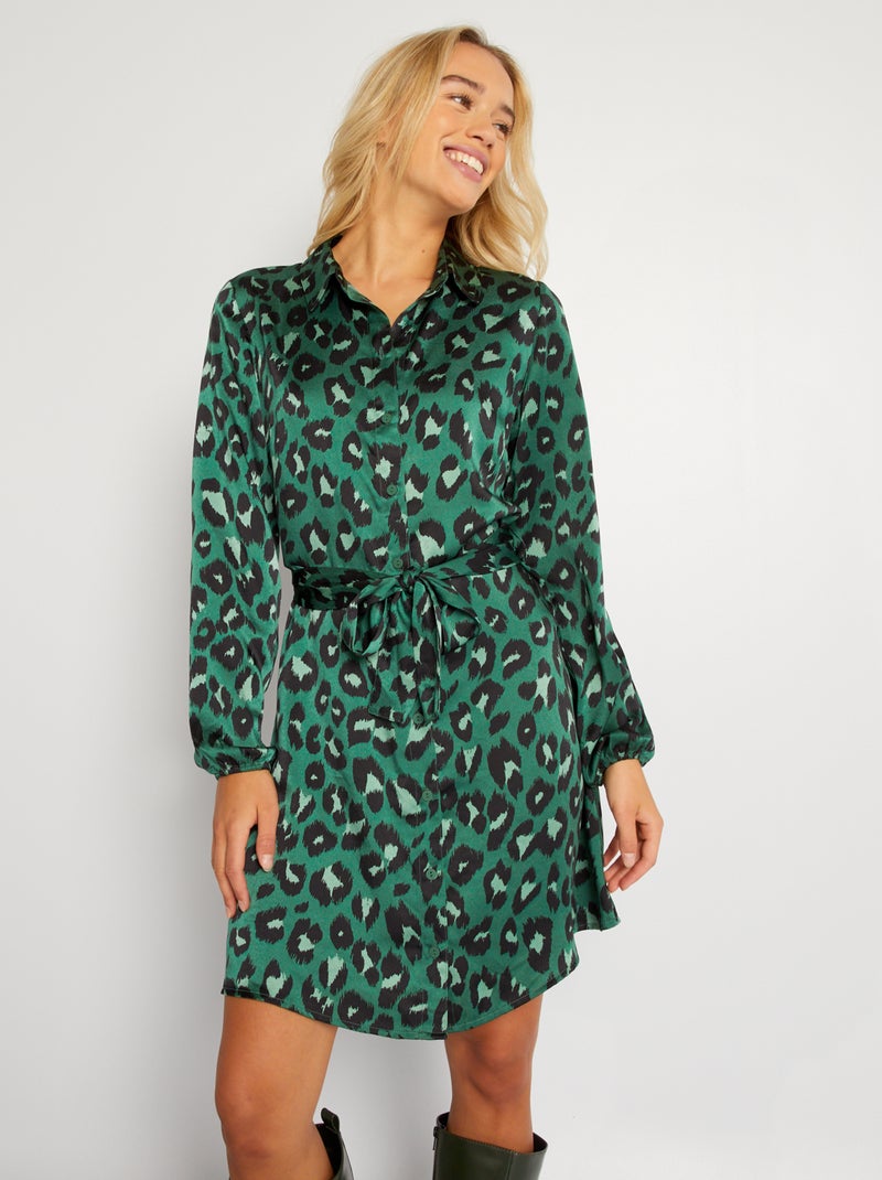 Vestido curto com cinto Verde - Kiabi