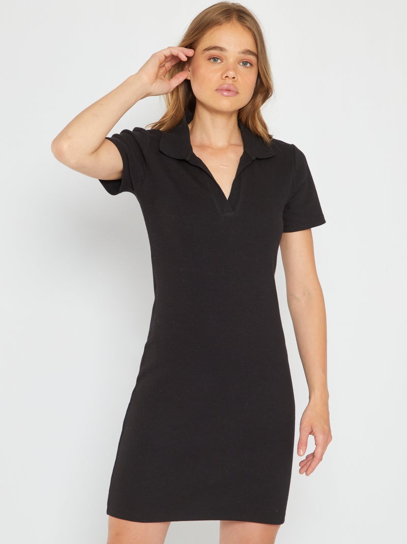 Vestido curto com colarinho de polo Preto - Kiabi