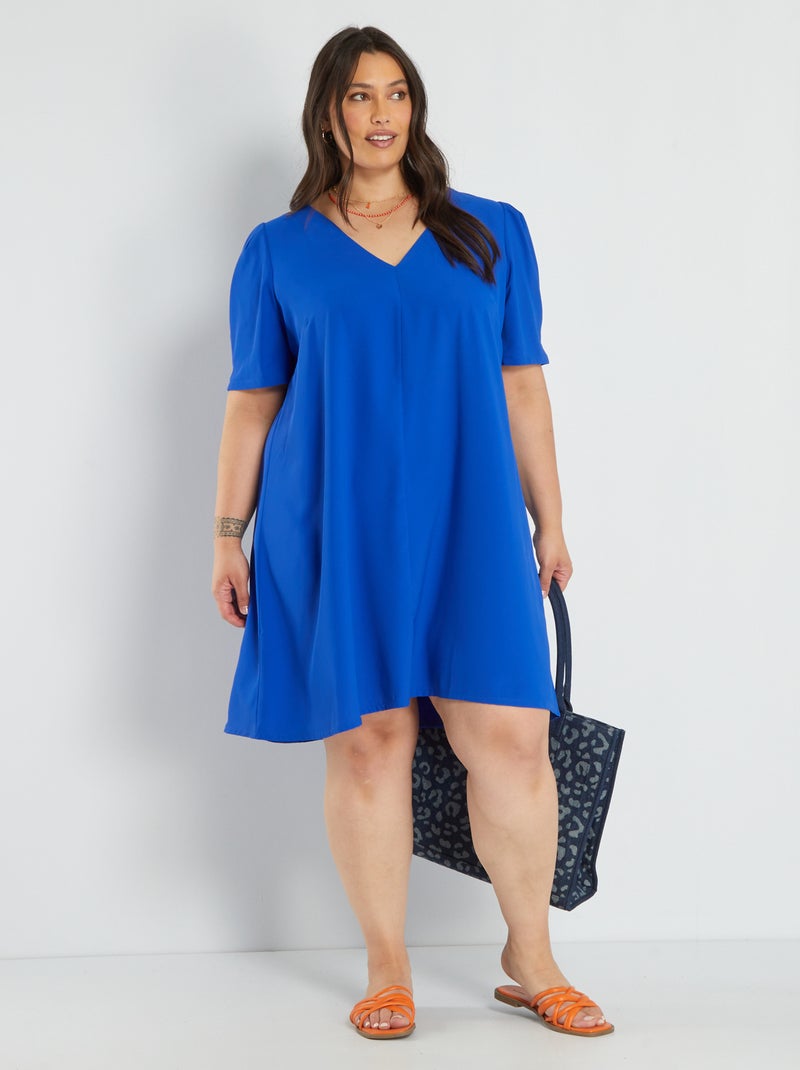 Vestido curto com decote em bico AZUL - Kiabi