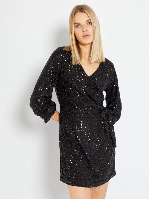 Vestido curto com decote em bico com lantejoulas - Kiabi