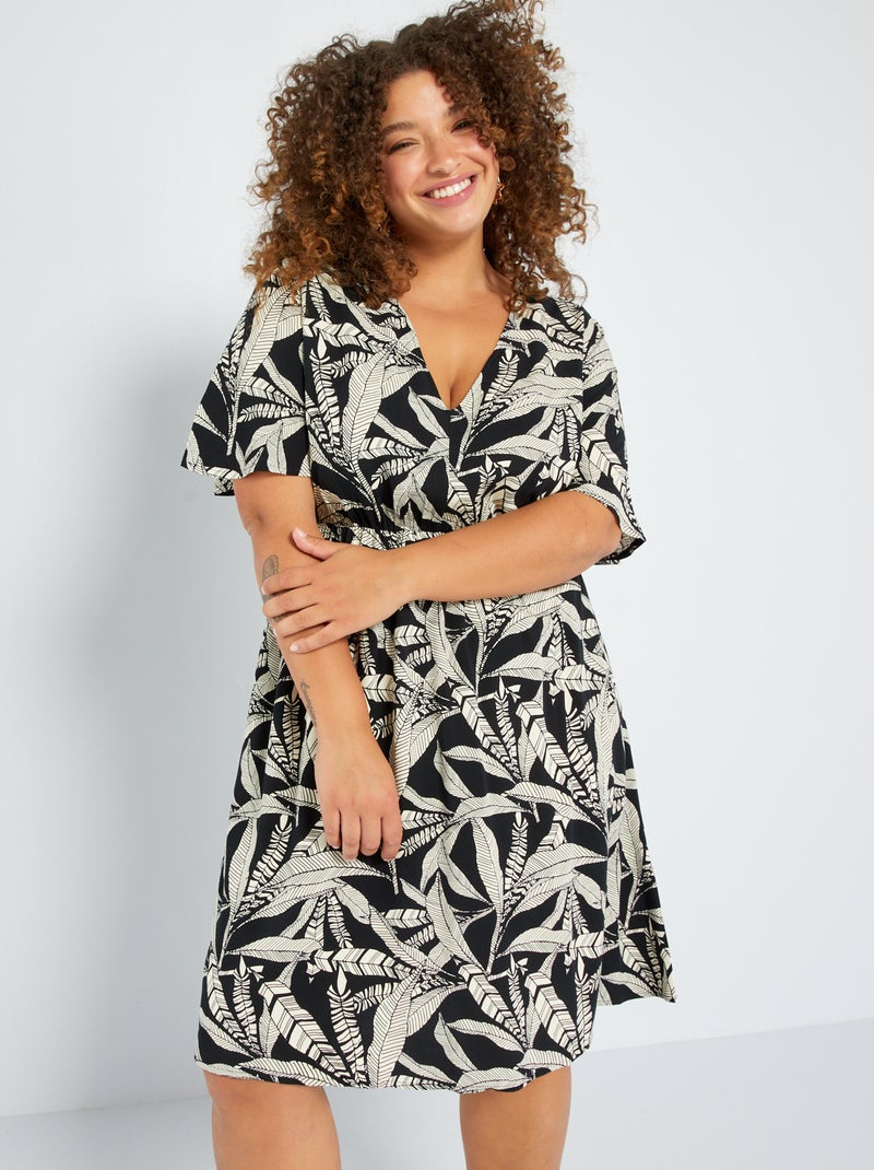 Vestido curto com decote em bico PRETO - Kiabi