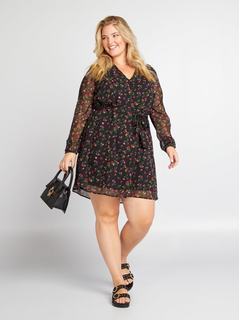 Vestido curto com decote em bico PRETO - Kiabi