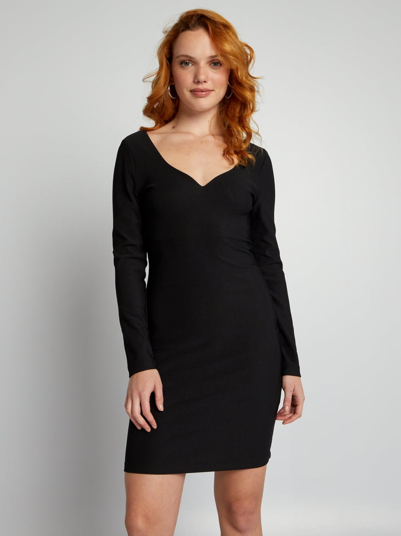 Vestido curto com decote em coração PRETO - Kiabi