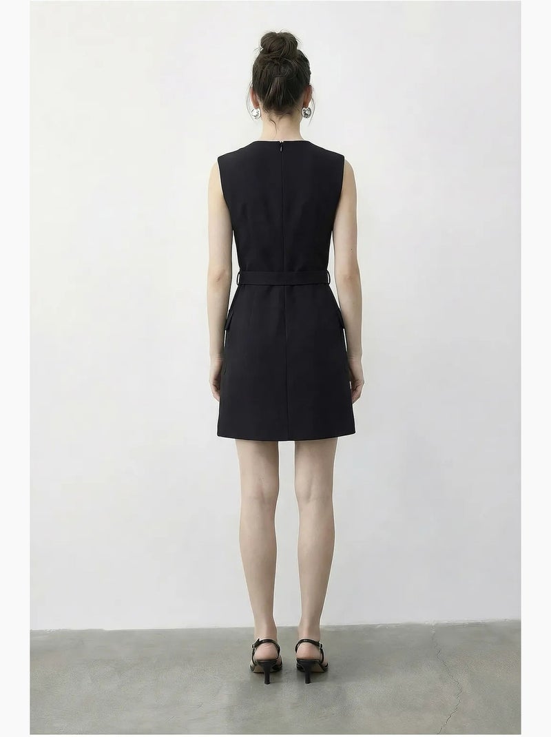 Vestido curto com decote em v e cinto lucci Preto - Kiabi