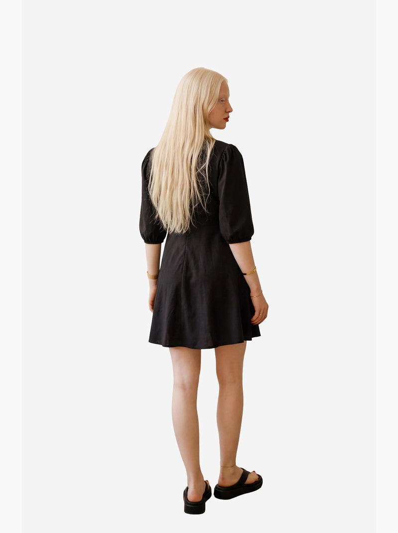 Vestido curto com decote em v e detalhe de laço my fashion Preto - Kiabi