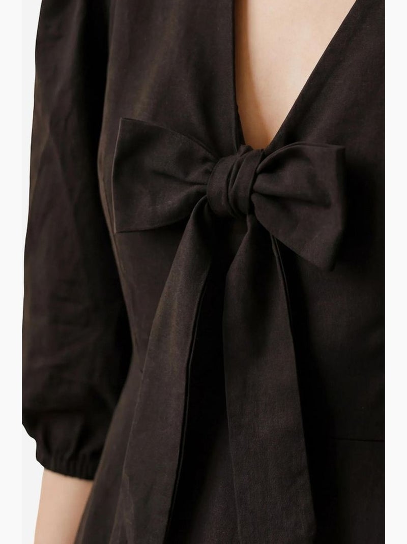 Vestido curto com decote em v e detalhe de laço my fashion Preto - Kiabi