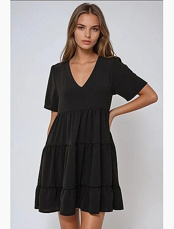 Vestido curto com decote em v e formato a hiccup