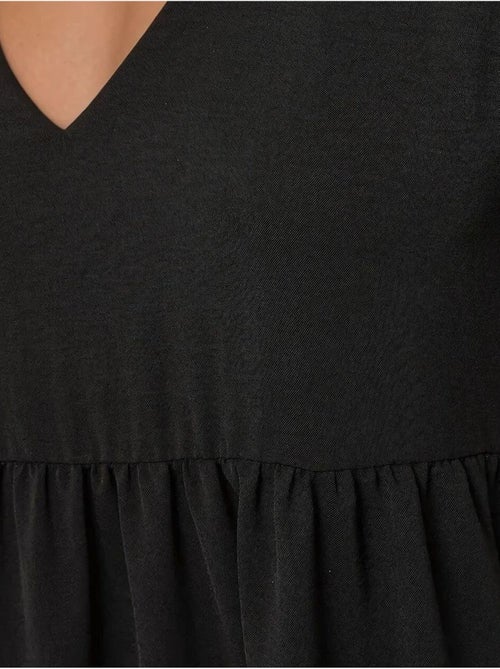 Vestido curto com decote em V e formato A - Kiabi Vestido curto com decote em V e formato A - Kiabi