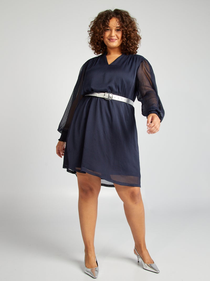 Vestido curto com decote folheado AZUL - Kiabi