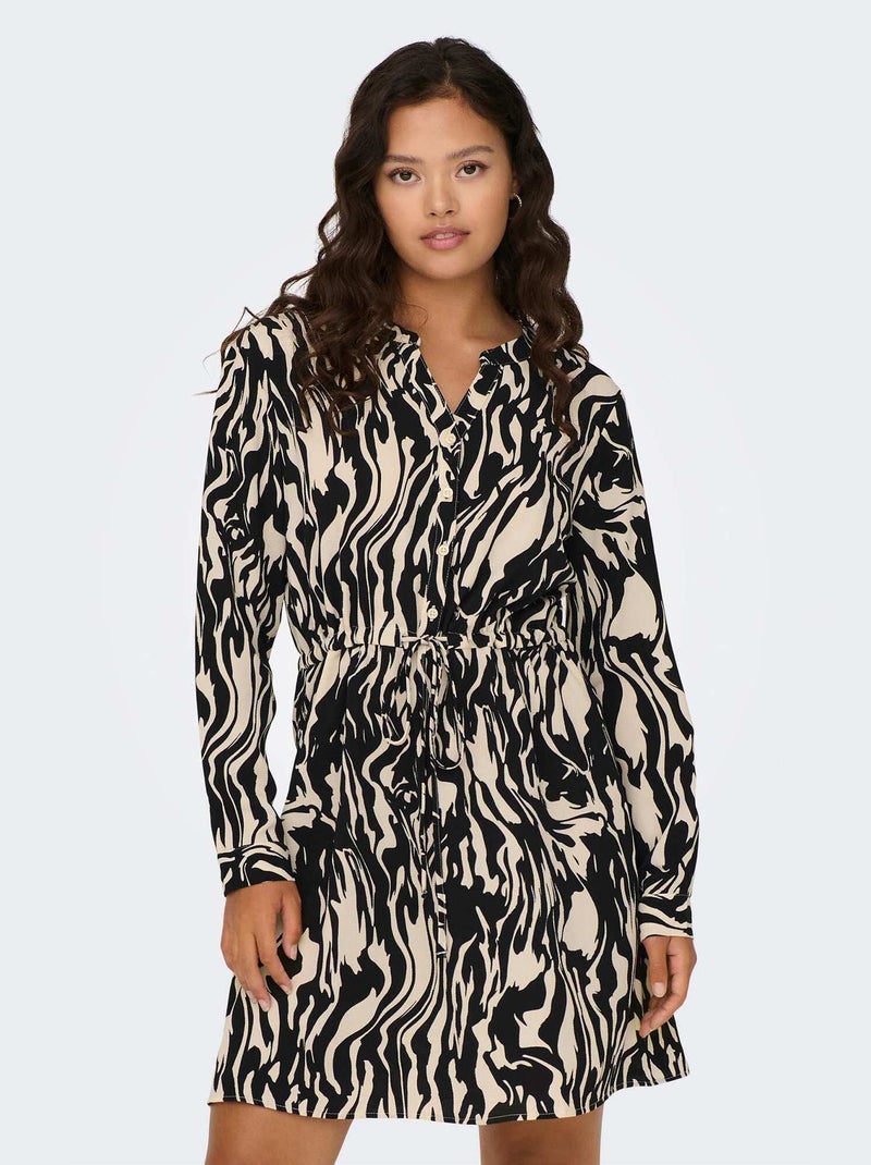 Vestido curto com decote redondo BEGE - Kiabi