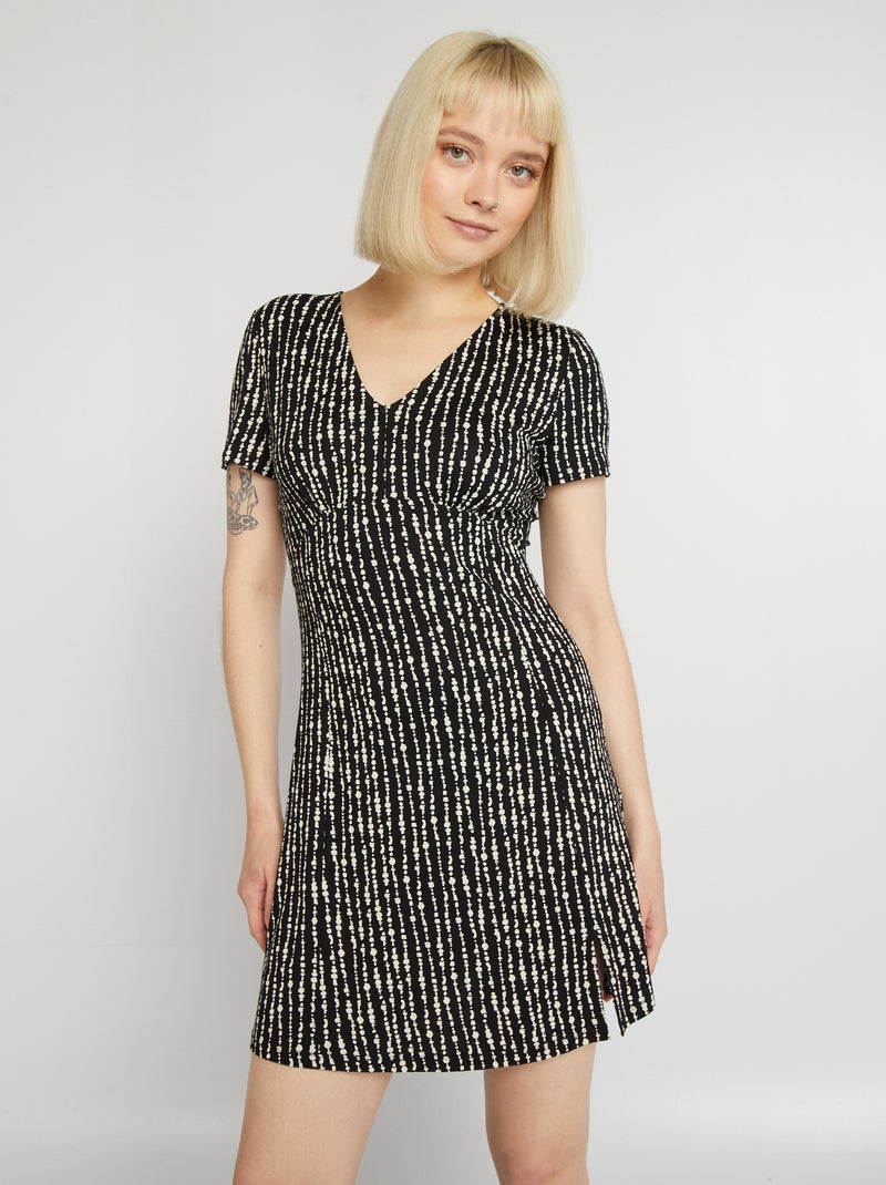 Vestido curto com decote redondo PRETO - Kiabi
