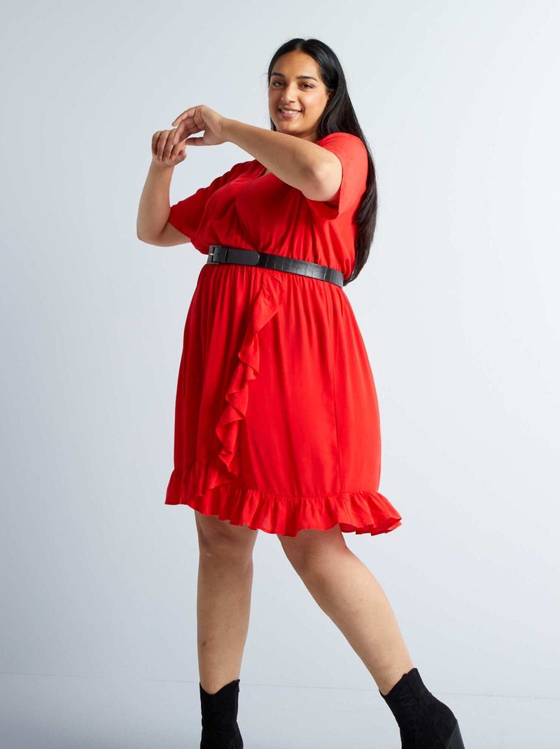 Vestido curto com decote redondo VERMELHO - Kiabi