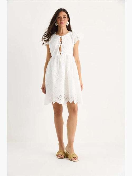 Vestido curto com detalhe de laço e forro de ilhós lucci - Kiabi
