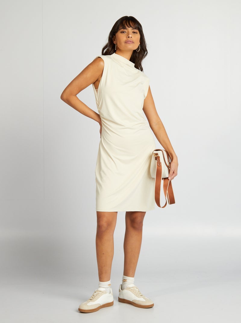 Vestido curto com drapeado à frente BEGE - Kiabi